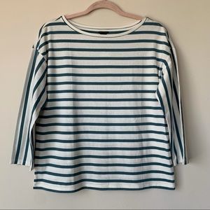 Ann Taylor NWT Striped Pima Cotton Shirt Teal Frost Boatneck Size Small